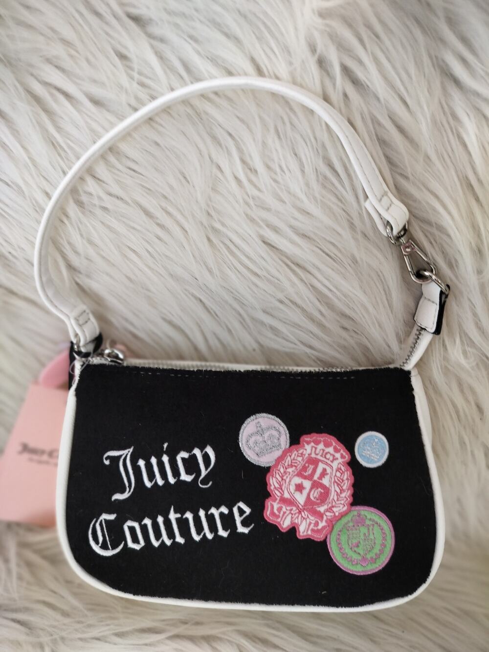 5890) Juicy Couture Liquorice  Juicy Girls Rule Velvet Patch Wristlet